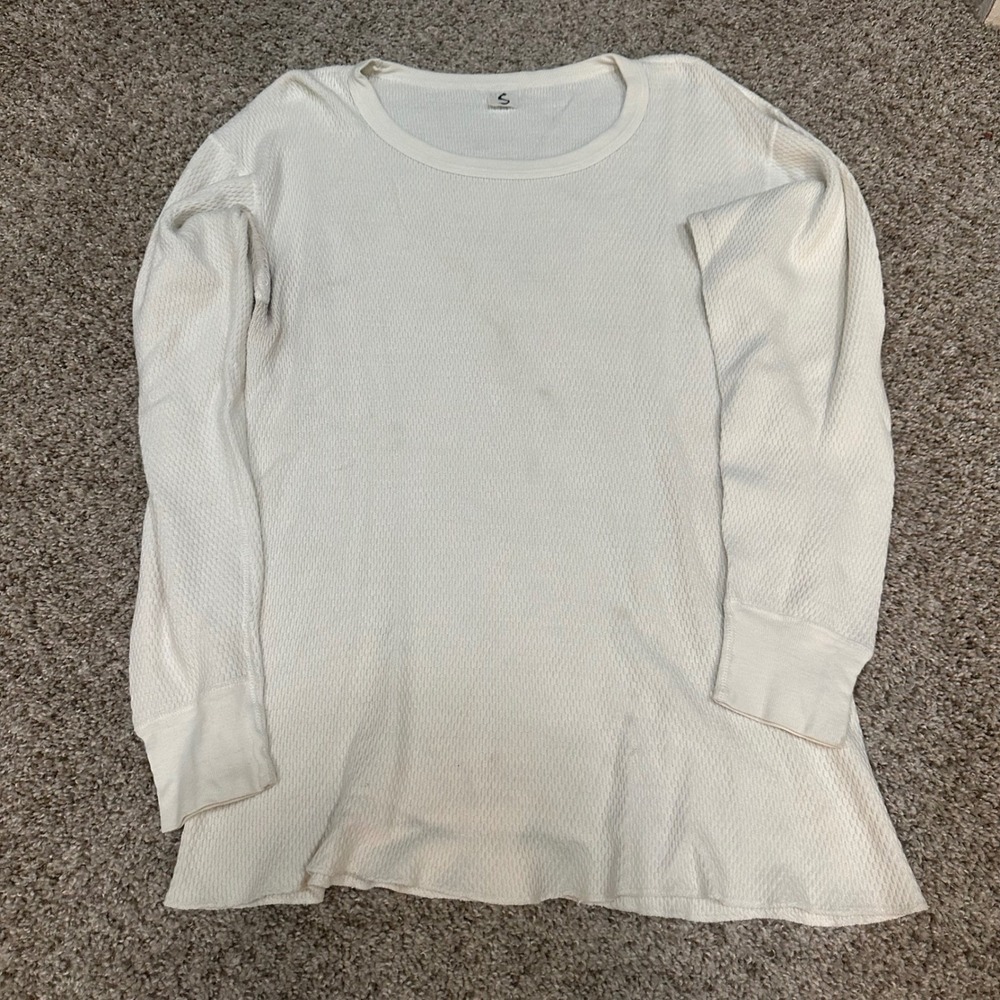 Unbranded Mens Waffle Knit Thermal Long Sleeve Shirt Size S Cream Preowned
